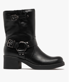 GEMO Boots femme à talon et bout carrés avec col large et souple noir standard
