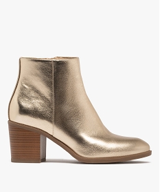 GEMO Boots femme à talon carré avec zip effet métallisé dore