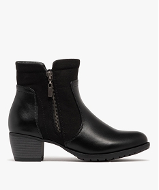 GEMO Boots femme confort à talon cubain détail en suédine et zip fantaisie noir standard