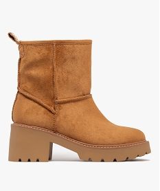 GEMO Boots femme à talon carré et fourrées sherpa avec zip marron standard