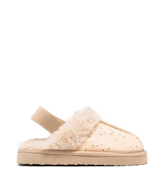 GEMO Chaussons fourrés forme mules à élastique fille Beige