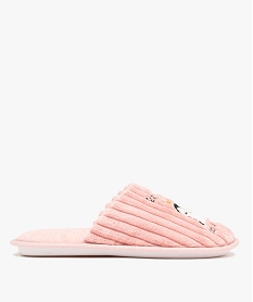 GEMO Chaussons femme mules en velours côtelé dessus fantaisie Rose