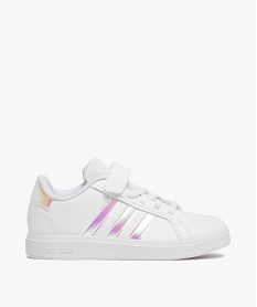 GEMO Baskets à scratch fille avec bandes contrastantes - Adidas Grand Court blanc vif