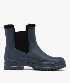 GEMO Bottes de pluie femme fourrées avec col asymétrique style Chelsea Bleu