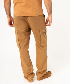 pantalon cargo en lin a taille elastiquee homme brunK288201_3