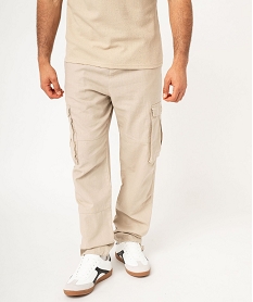 pantalon cargo en lin a taille elastiquee homme blancK288301_1