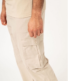 pantalon cargo en lin a taille elastiquee homme blancK288301_2