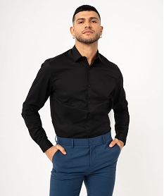 chemise manches longues coupe droite en coton stretch homme noir chemise manches longuesK294501_1