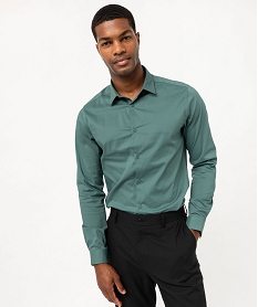 chemise unie coupe slim en coton stretch homme vert chemise manches longuesK295201_1