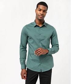 chemise unie coupe slim en coton stretch homme vert chemise manches longuesK295201_2