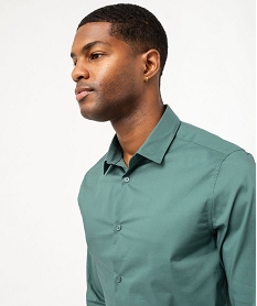 chemise unie coupe slim en coton stretch homme vert chemise manches longuesK295201_4