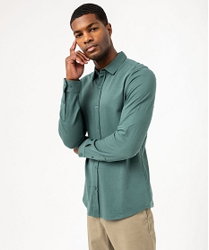 chemise manches longues en coton extensible homme vert chemise manches longuesK295501_1