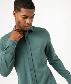 chemise manches longues en coton extensible homme vert chemise manches longuesK295501_2