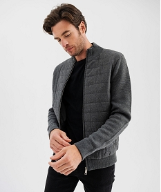 GEMO Gilet bimatière avec col montant et buste matelassé homme Gris