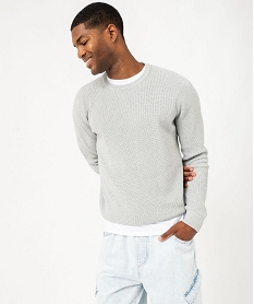 GEMO Pull col rond en coton uni homme Gris