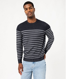 pull raye en fines mailles a col rond homme grisK304001_1