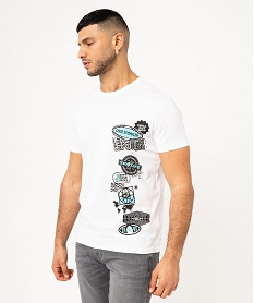 tee-shirt manches courtes en coton imprime homme blancK304201_1