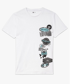 tee-shirt manches courtes en coton imprime homme blancK304201_4