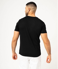 tee-shirt manches courtes en coton imprime homme noirK304401_3
