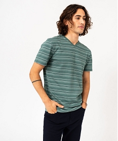 tee-shirt a manches courtes et col v a rayures homme vert tee-shirtsK306601_2