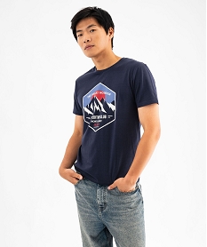 GEMO Tee-shirt manches courtes avec motif montagne homme Bleu