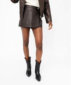 jupe short en matiere synthetique cuir imitation femme brun shortsK312101_1