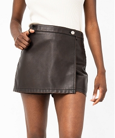 jupe short en matiere synthetique cuir imitation femme brun shortsK312101_2