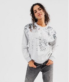 GEMO Sweat à sequins brodés femme Gris