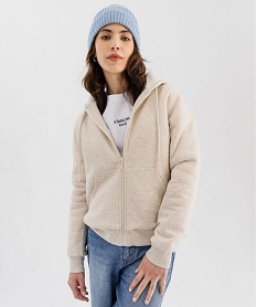 GEMO Sweat zippé à capuche doublure sherpa femme Beige