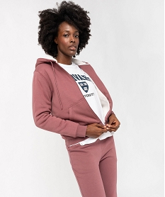 GEMO Sweat zippé à capuche doublure sherpa femme Rose