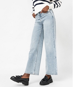 GEMO Jean wide leg taille haute délavé femme Bleu