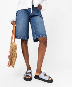 bermuda en jean coupe large femme bleu shortsK318401_1