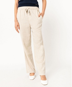pantalon ample en lin a taille elastiquee femme - lulucastagnette beige pantalonsK319101_1