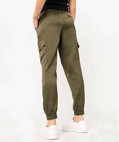 pantalon cargo en satin a taille elastiquee femme vert pantalonsK319601_3