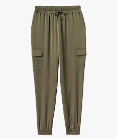 pantalon cargo en satin a taille elastiquee femme vert pantalonsK319601_4