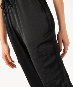 pantalon cargo en satin a taille elastiquee femme noirK319701_2