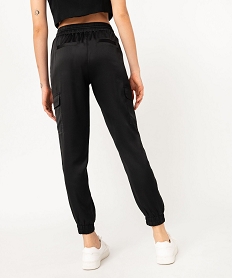 pantalon cargo en satin a taille elastiquee femme noirK319701_3