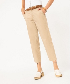 pantalon en twill de coton avec ceinture tressee femme beigeK319801_1