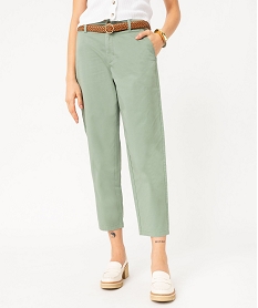 GEMO Pantalon en twill de coton avec ceinture tressée femme Vert