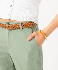 pantalon en twill de coton avec ceinture tressee femme vert pantalonsK319901_2
