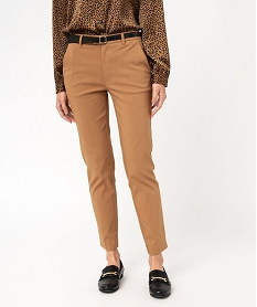 pantalon en toile extensible coupe slim femme avec ceinture orangeK320501_1