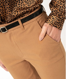 pantalon en toile extensible coupe slim femme avec ceinture orangeK320501_2
