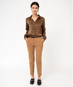 pantalon en toile extensible coupe slim femme avec ceinture orangeK320501_4