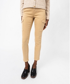 GEMO Pantalon cargo coupe slim femme Beige