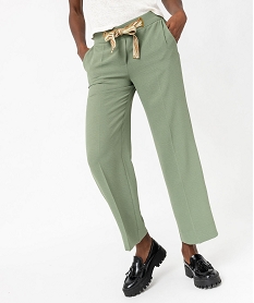 GEMO Pantalon fluide coupe large avec ceinture à nouer femme vert standard