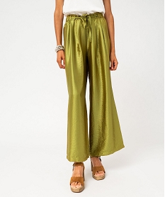 GEMO Pantalon large et fluide en viscose gaufrée et satinée femme Vert