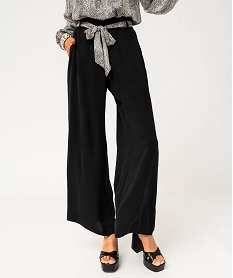 GEMO Pantalon large et fluide avec ceinture à motifs femme Noir