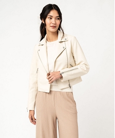 GEMO Blouson biker en synthétique imitation cuir femme Beige