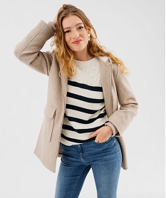 GEMO Manteau droit zippé à capuche femme Beige