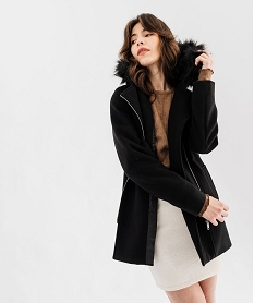 GEMO Manteau à capuche avec fermeture asymétrique femme Noir